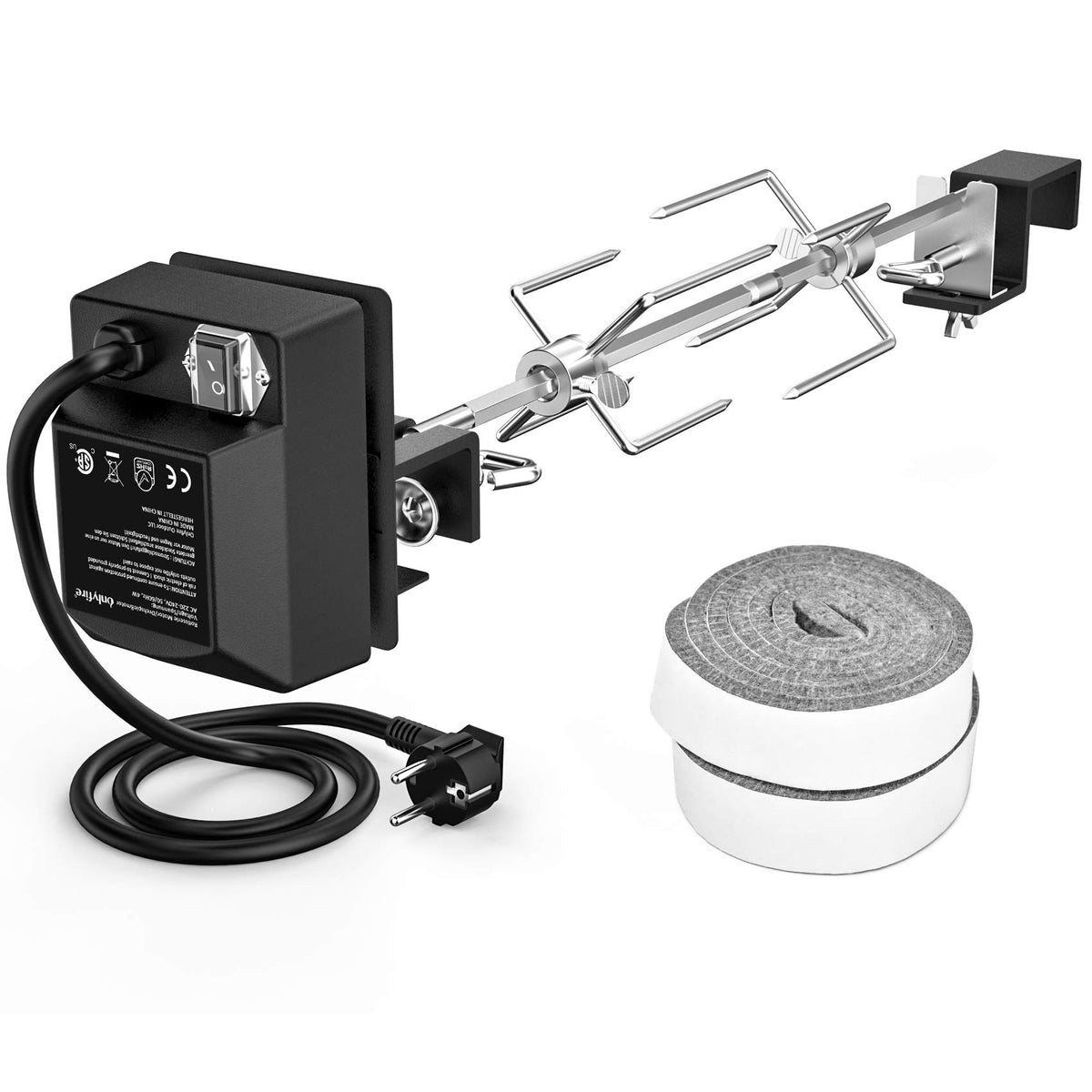 Onlyfire Stainless Steel Rotisserie Kit with Heavy Duty Rotisery Motor & Accessories - Fits Large XLarge BGE | Kamado Joe Classic | Pit Boss | Louisiana | Primo & Other Ceramic Grill