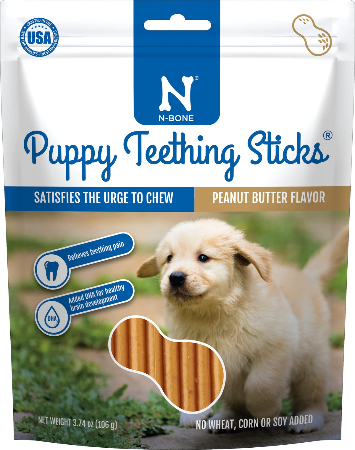 N-Bone Puppy Teething Sticks Peanut Butter Flavor , 3.74 Oz (1 pouch)
