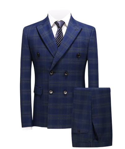 MOGU Fashion Plaid Suits for Men Three Piece Jacket/Pants/Waistcoat US Size 32 (Asian M/48) Blue