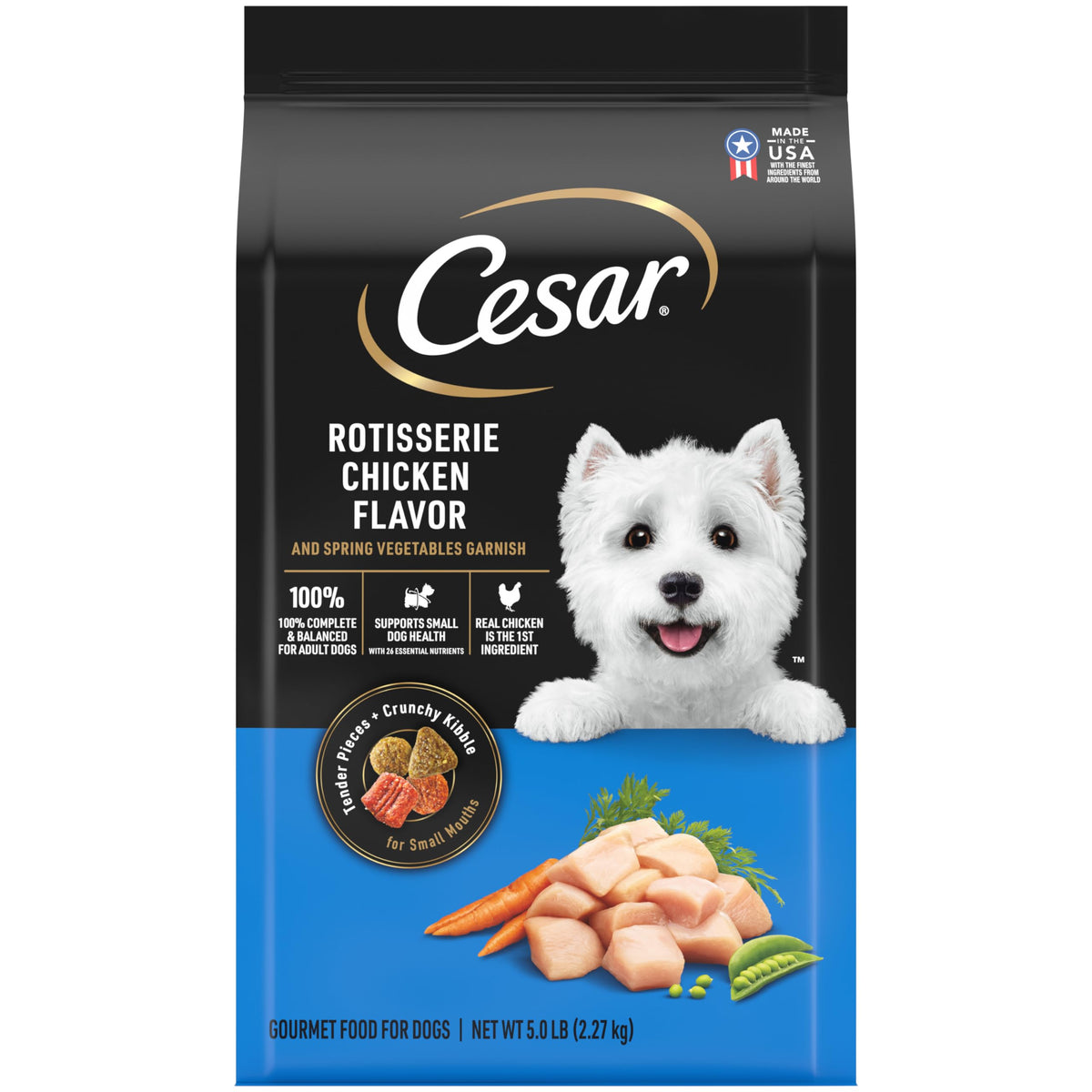 CESAR Adult Small Breed Dry Dog Food Rotisserie Chicken Flavor with Spring Vegetables Garnish, 5 lb. Bag