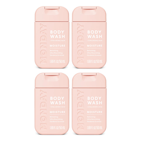 MONDAY Body Wash Moisture Travel Pack -50ML (4 Pack) - Nourishing Ingredients, Shea Butter, Coconut Oil and Grapefruit Extract, Hyrdrate and Replenish Skin