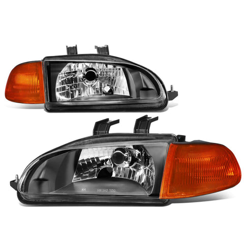 DNA MOTORING HL-OH-HC922D-BK-CL1 Factory Style Headlight Corner Lamps, Black/Amber