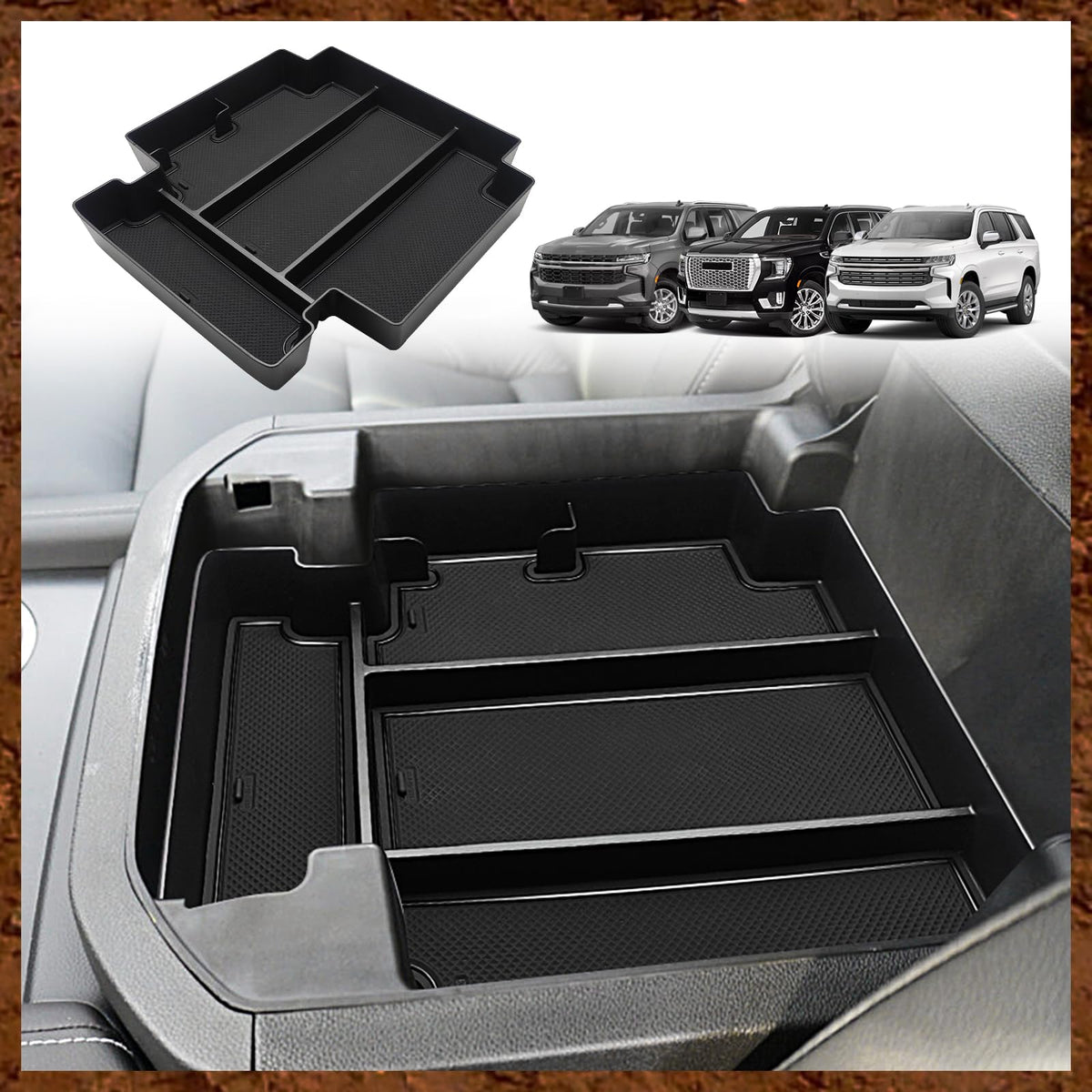 Muslogy for 2021-2024 Sliding Console Yukon Tahoe Suburban Center Console Organizer Armrest Storage Tray Compatible with GMC Yukon Chevy Tahoe Suburban Fit for Power Sliding Console (Black)