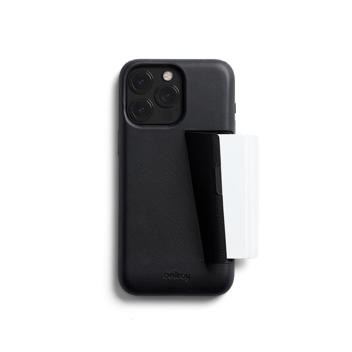 Bellroy Phone Case - 3 Card for iPhone 15 Pro Max (Leather iPhone case, Phone Wallet) - Black (Retrofit) - with Button add-on