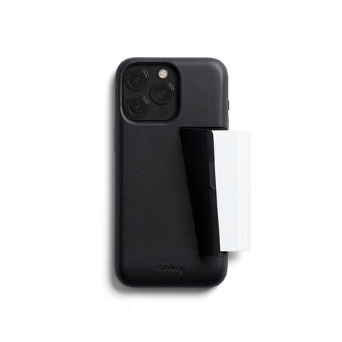 Bellroy Phone Case - 3 Card for iPhone 15 Pro Max (Leather iPhone case, Phone Wallet) - Black (Retrofit) - with Button add-on