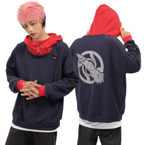 C-ZOFEK Yuji Hoodie US Size Anime Cosplay Costume Hooded Pullover Sweatshirt Unisex (X-Large) Blue