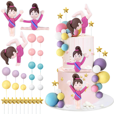 29 PCS Gymnastics Cake Toppers Gymnastics Girl Balls Cake Decorations for Girls Gymnastic Theme Birthday Party Baby Shower Supplies