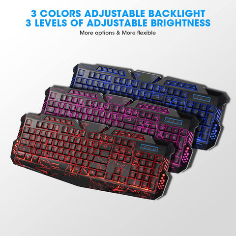 Cuifati Wired Gaming Keyboard,104-Key Wired Keyboard A878 English ThreeColor Backlight,Gaming Keyboard with Nonslip Patch,Slim Backlit Keyboard for Win7 / 8 / /XP / 2000