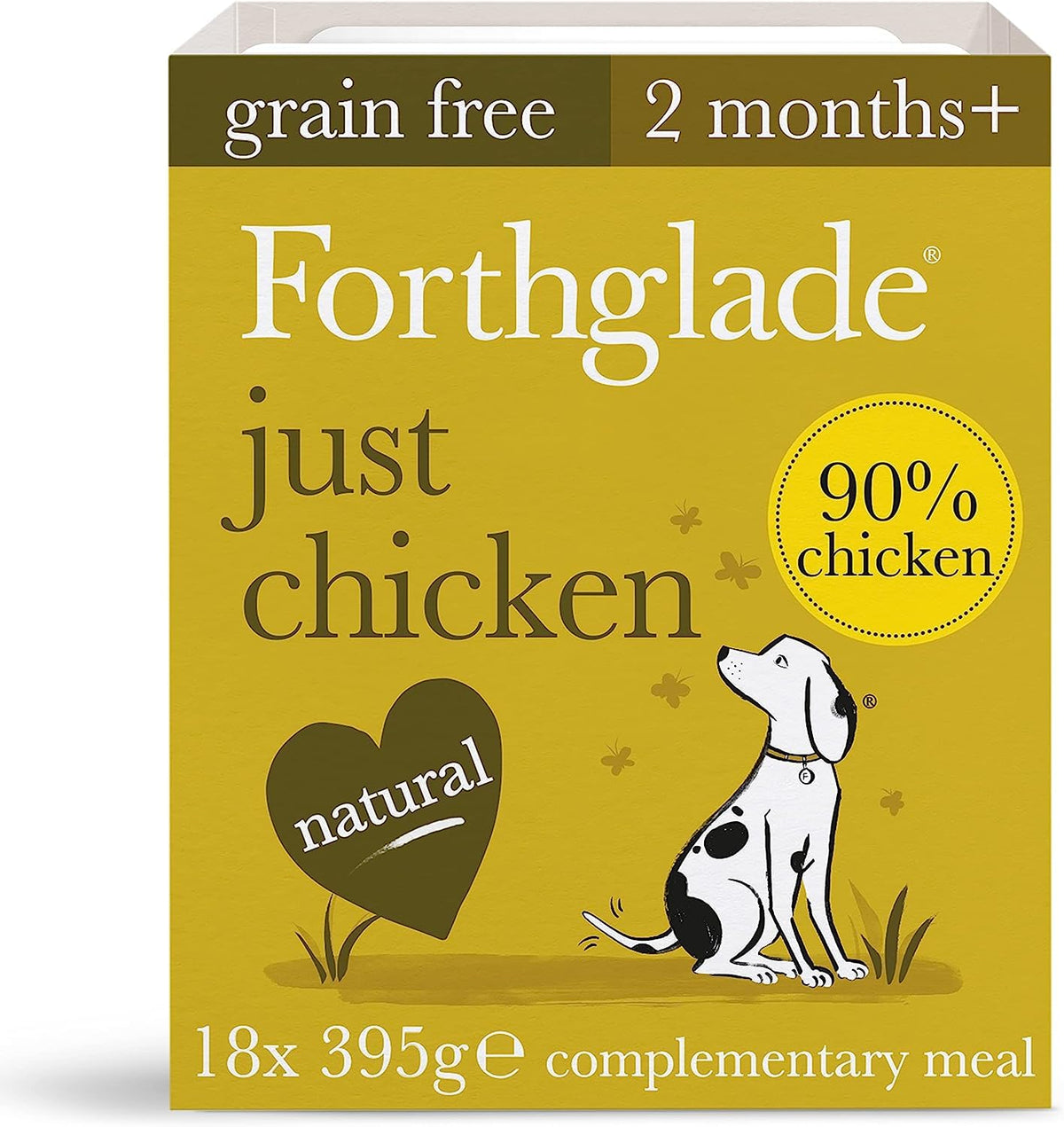Forthglade Complementary Wet Dog Food (18 x 395g Trays) - Just Chicken with Vegetables, 90% Chicken, Grain Free Stomach Sensitive Dog Food with Natural Ingredients, Hypoallergenic Dog Food