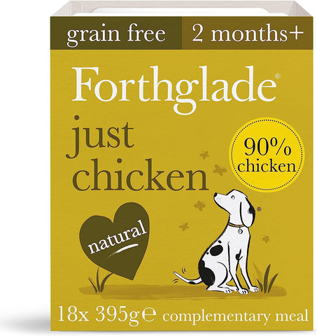 Forthglade Complementary Wet Dog Food (18 x 395g Trays) - Just Chicken with Vegetables, 90% Chicken, Grain Free Stomach Sensitive Dog Food with Natural Ingredients, Hypoallergenic Dog Food