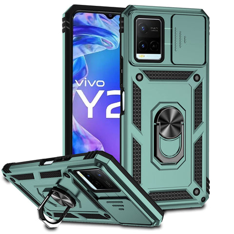 ATISIJIE for Vivo Y21 / Y21S / Y33S Case, TPU PC Armor Shockproof Impact-Resistant Bumpers Protective Case, Military Grade Cover [Magnetic Kickstand Ring] [Slide Camera Cover] Dark Green