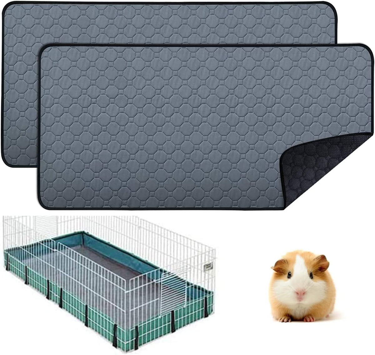 2 Pack Washable Guinea Pig Cage Sanitary Mat, Waterproof, Reusable and Non-Slip, Quick and Super Absorbent for Small Animals, Rabbit, Hamster, Rat