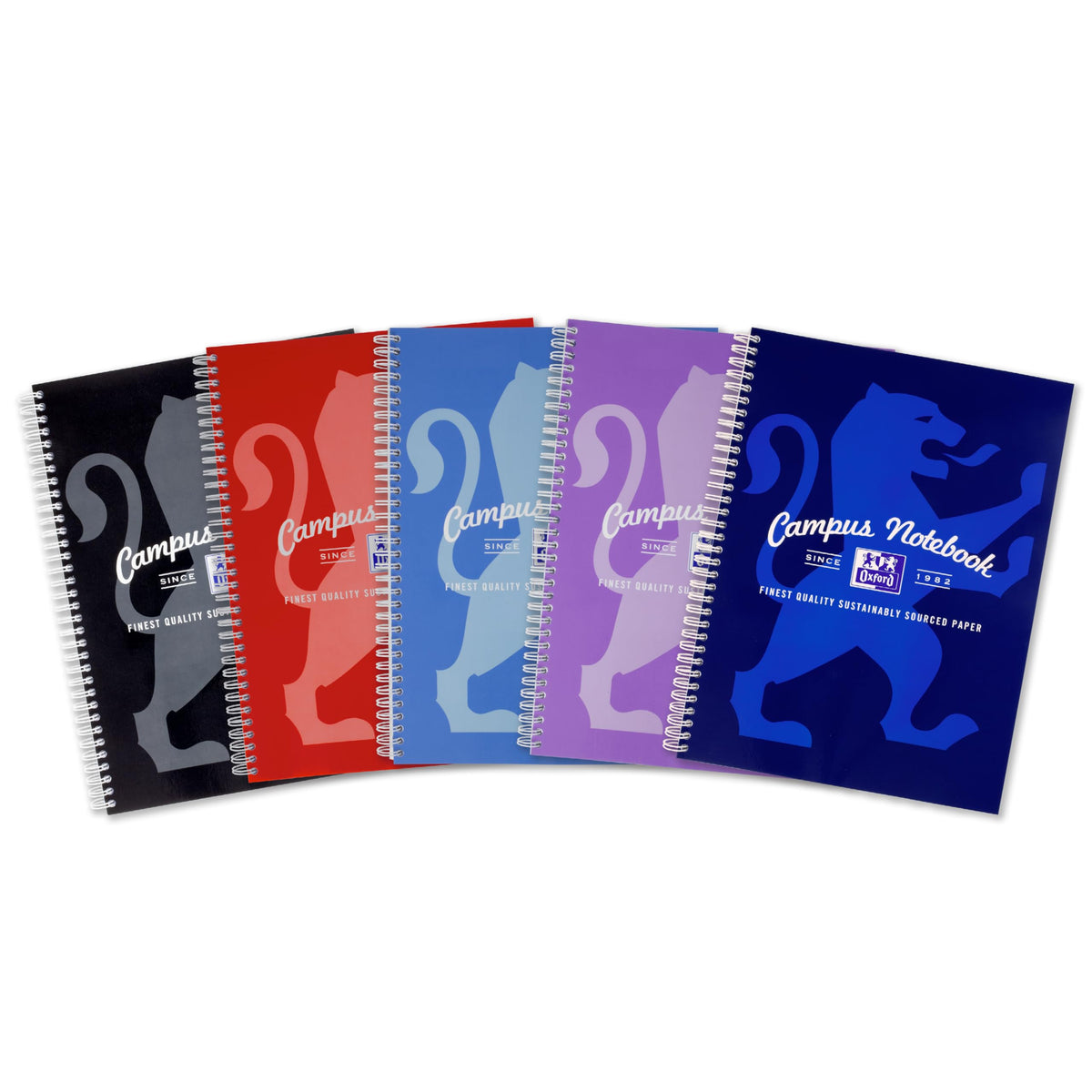 Oxford Campus, A4 Notebook, Wirebound, 140 Pages, Assorted Colours Pack of 5, Thick White Optik+ Paper