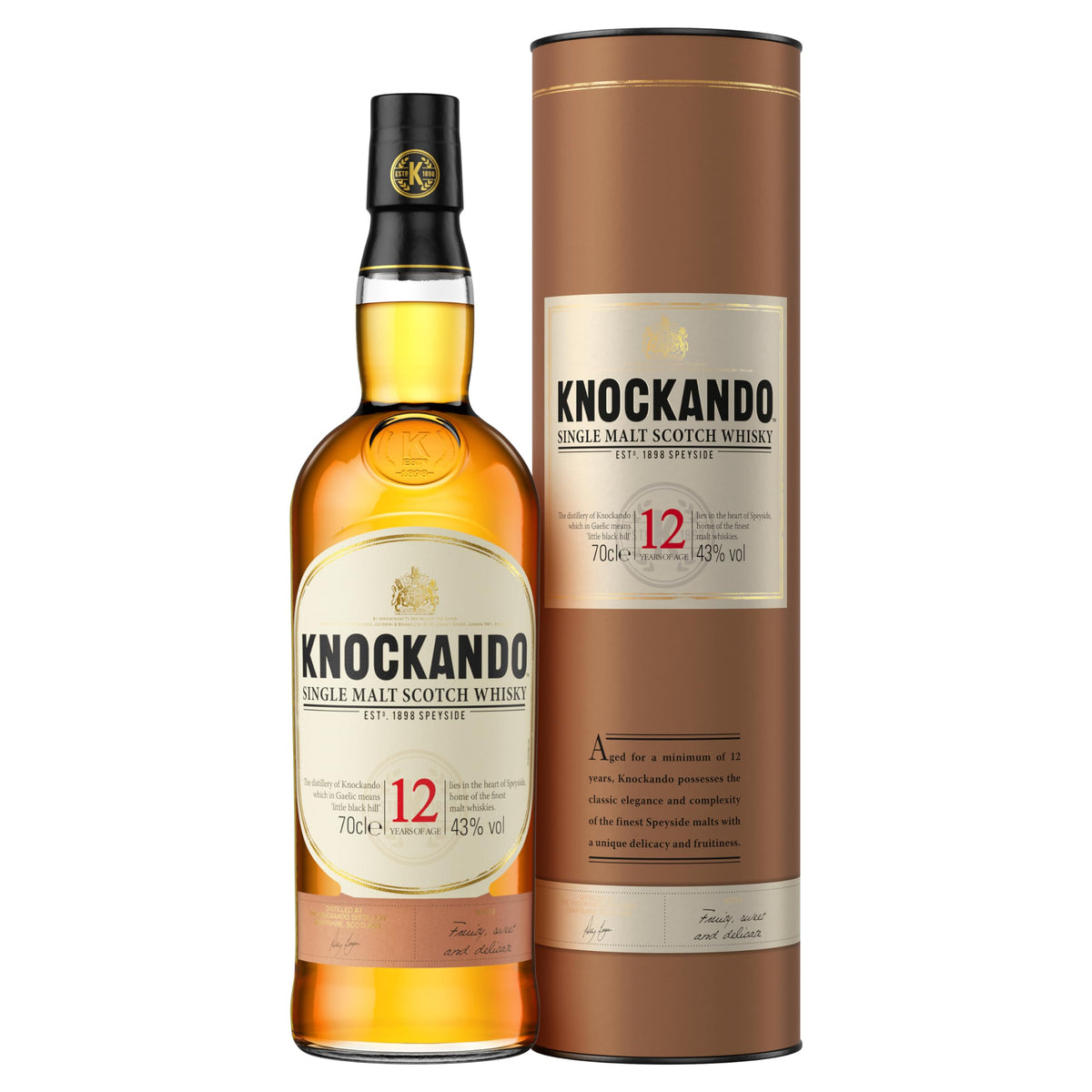 Knockando 12 Year Old Single Malt Scotch Whisky | 43% vol | 70cl | Delicate | Fruity & Subtle | Speyside Single Malt Whisky | Contains the Produce of One Single Season