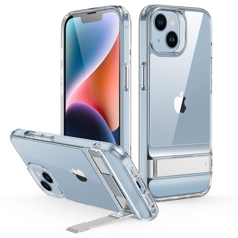 ESR Metal Kickstand Case Compatible with iPhone 14 Case and iPhone 13 Case, 3 Stand Modes, Military-Grade Drop Protection, Supports Wireless Charging, Slim Back Cover with Patented Kickstand, Clear