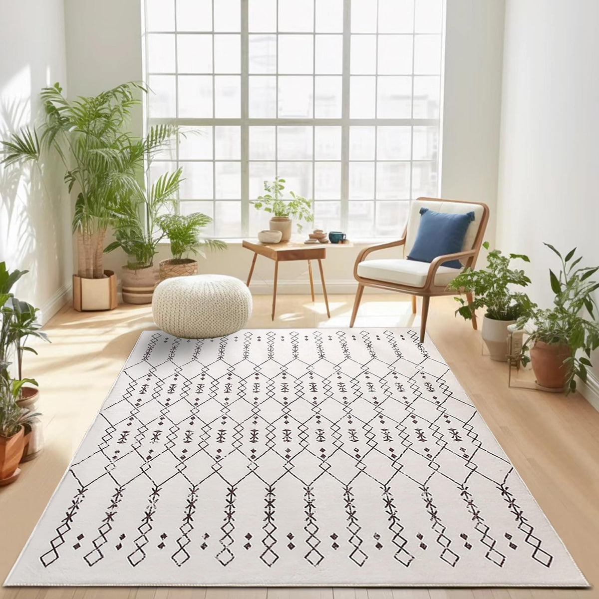 Leesentec Moroccan Area Rugs Living Room Rugs Modern Abstract Rug Geometric Carpet Non-slip Short Pile Rug Large Rugs for Living Room Soft Bedroom Area Rug (Beige/Ivory, 120 * 160cm)