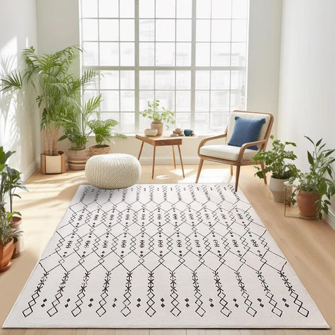 Leesentec Moroccan Area Rugs Living Room Rugs Modern Abstract Rug Geometric Carpet Non-slip Short Pile Rug Large Rugs for Living Room Soft Bedroom Area Rug (Beige/Ivory, 120 * 160cm)