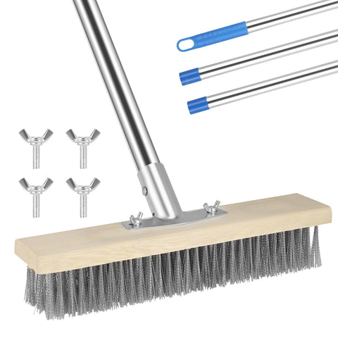 Wire Brush 30 cm Steel Broom with Handle Wire Brush for Robust Weed Moss