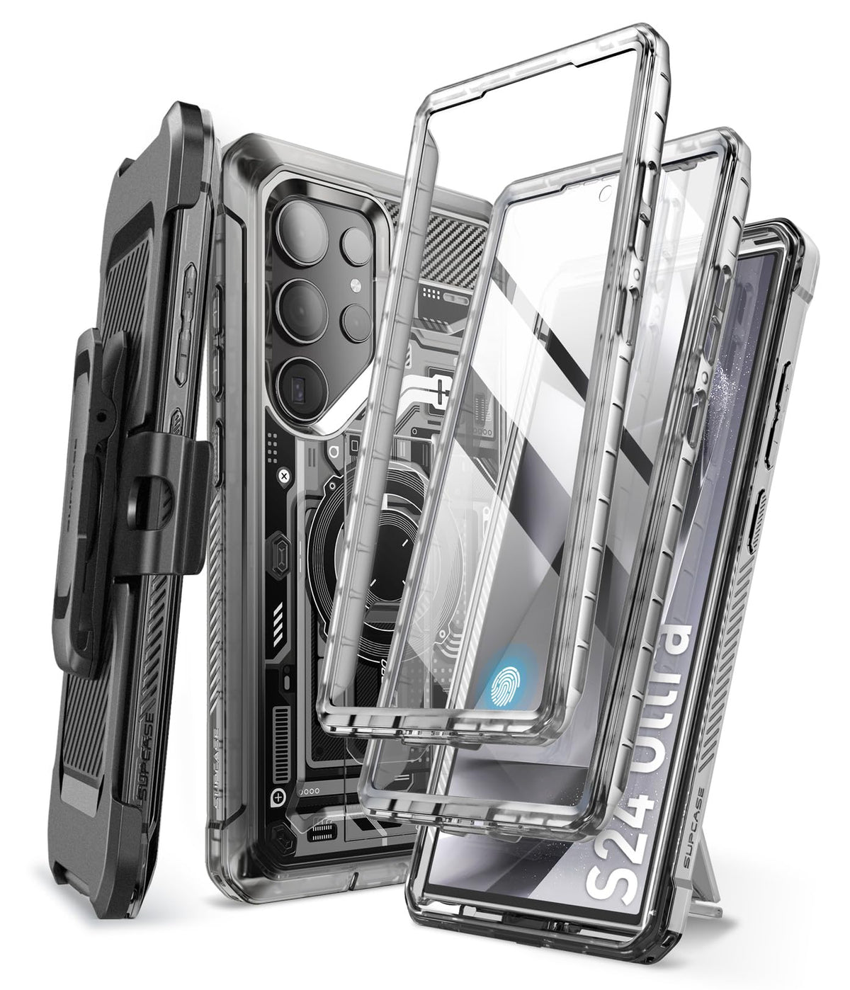 SUPCASE for Samsung Galaxy S24 Ultra Case with Stand, [Unicorn Beetle Pro] [2 Front Frames] [Built-in Screen Protector & Belt-Clip] Military-Grade Protection Phone Case for S24 Ultra, FrostBlack