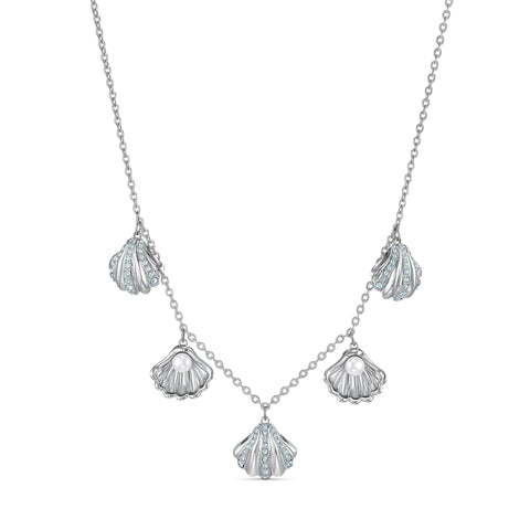 SWAROVSKI Shell Scallop Necklace, Rhodium Finish, Aqua Blue Crystals, an Amazon Exclusive