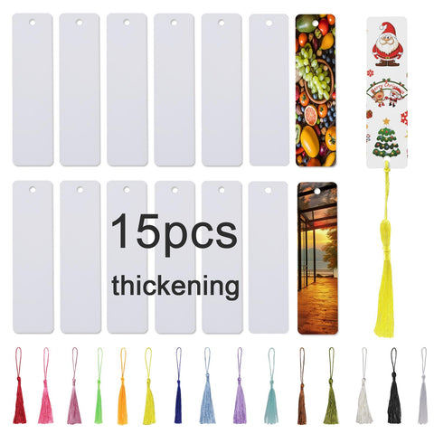 15 Pcs Sublimation Bookmark Blank Heat Transfer Aluminum Metal Bookmarks Bulk DIY Bookmarks with Hole and Colorful Tassels for Crafts,Personalized Tassels Blank