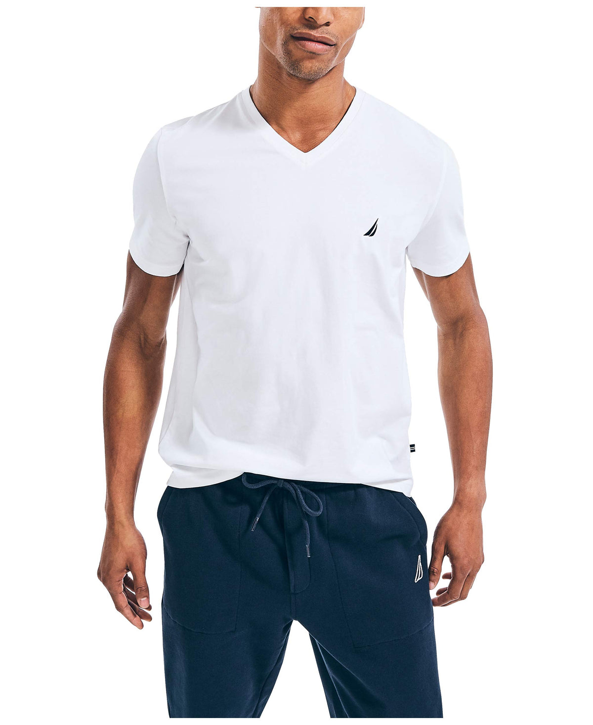 Nautica Men's J-Class Logo V-Neck T-Shirt, Bright White, Large
