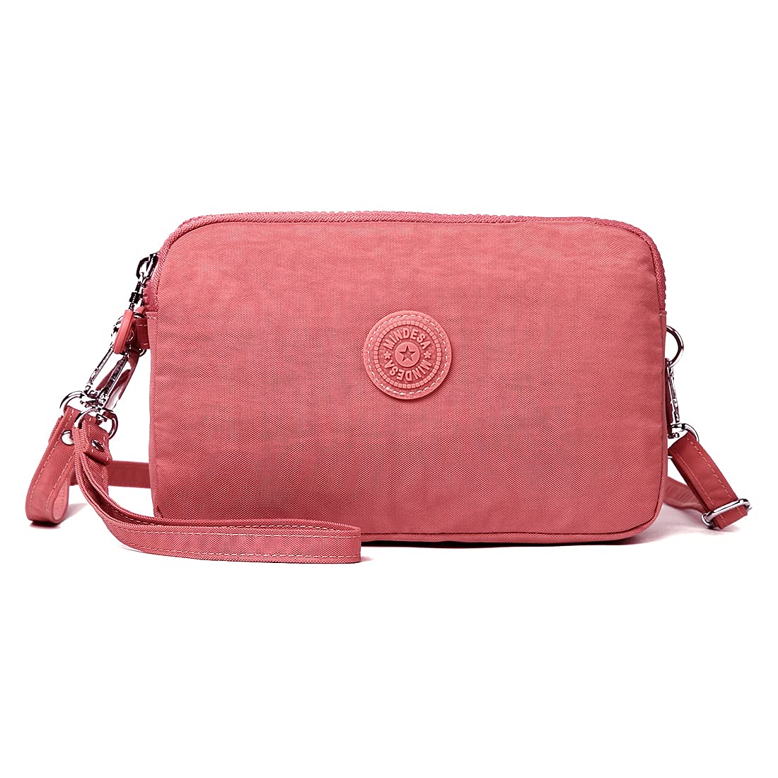 Mindesa Small Casual Crossbody Bags Triple Zip Clutch Wallet Waterproof Lightweight Cell Phone Shoulder Handbags(Pink)