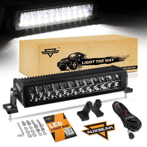 Auxbeam 12 Inch 96W LED Light Bar, Dual Row Flood Driving Combo Beam, 10560LM Offroad Anti-Glare Projective Texture Mapping Screwless IP69k Waterproof Work Lights for Trucks Jeep ATV UTV