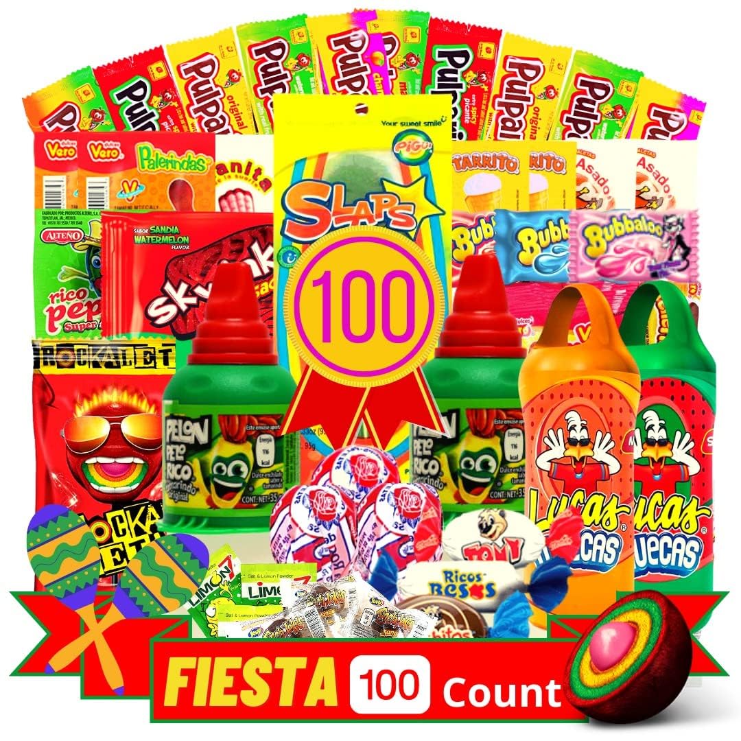 Las Posadas Mexican Candy Assortment - 100 PCs - Spicy, Sweet, Sour Dulces Mexicanos Assortment Pack - Mexican Snacks for Kids and Adults (Fiesta Pack)