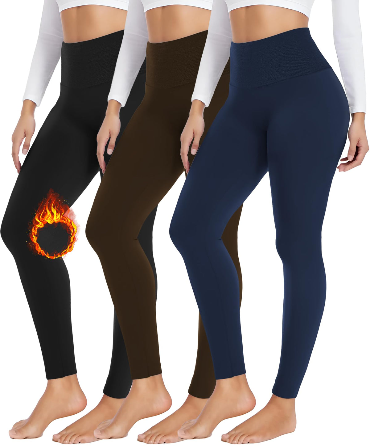 FULLSOFT 3 Pack Fleece Lined Leggings Women High Waisted Workout Winter Warm Thermal Yoga Pants