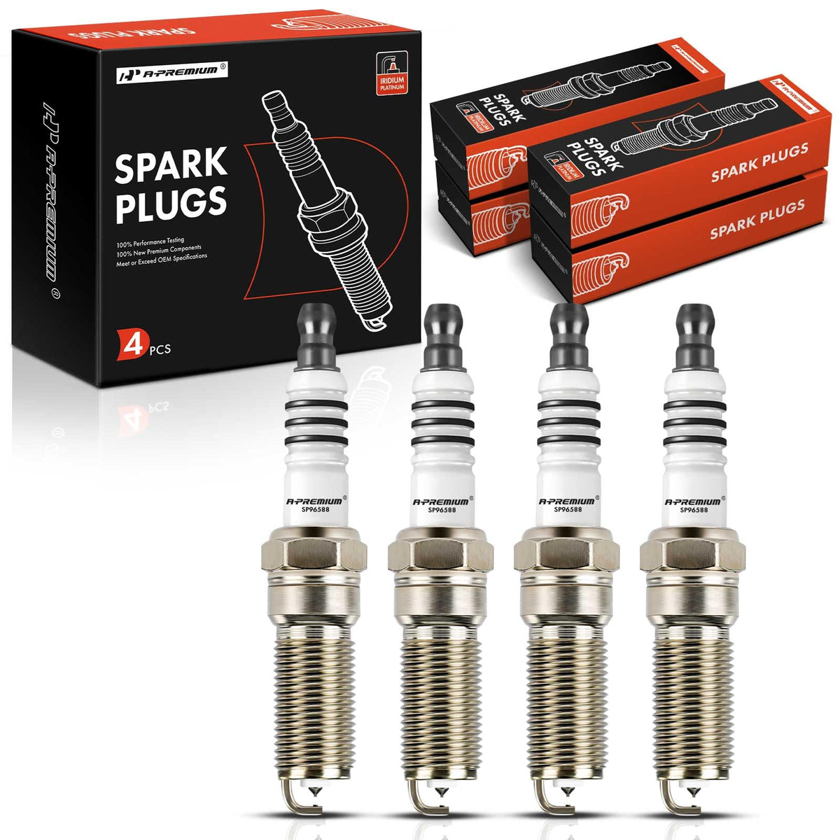 A-Premium Iridium Platinum Spark Plugs Compatible with Ford Explorer 2014-2019, Escape 2013-2019, Fusion, Focus 2013-2018, Mustang, Taurus, Special Service Police Sedan & Lincoln MKZ, MKC, Pack of 4