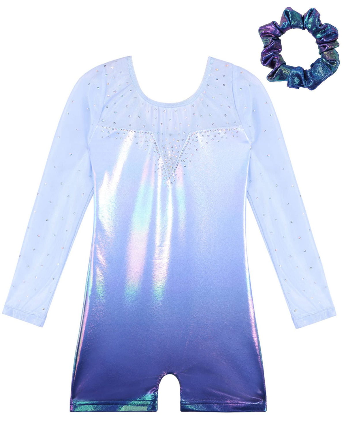 BAOHULU Girls Gymnastics Leotards Blue Fancy Sparkle Tank Biketards with Shorts HB217_SequinBlue_130