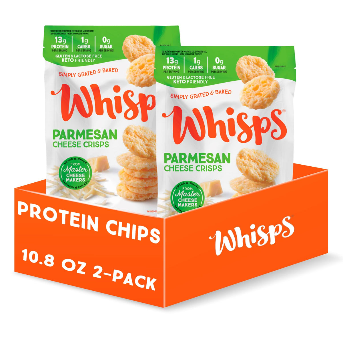 Whisps Cheese Crisps Parmesan Cheese | Protein Chips | Healthy Snacks | Protein Snacks, Gluten Free, High Protein, Low Carb Keto Food (10.8 Oz, 2 Pack)