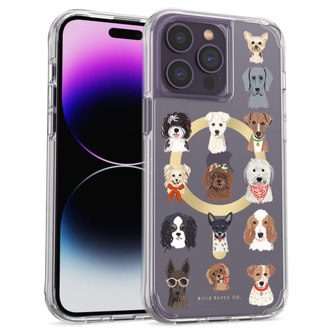 Rifle Paper Co. iPhone 14 Pro Max Case [6.7â€] [Compatible with MagSafe] [12ft Drop Protection] Cute Phone Case with Faces of Dogs, Anti-Scratch, Shockproof Material, Slim, Anti-yellowing - Dog Days