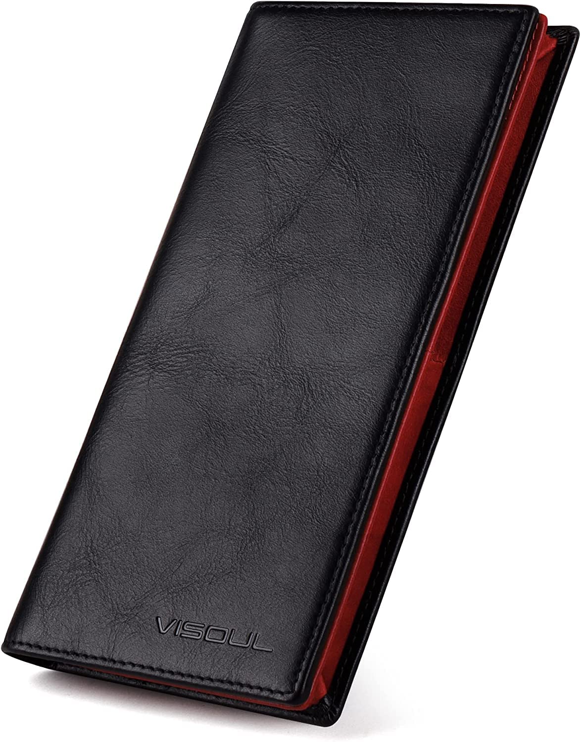 VISOUL Genuine Leather Wallet | Genuine Vintage Leather - XXL Long Wallet - Credit Card Holder | Women - Men's Wallet - RFID Protection Wallet Wallet, Black+48 Reddish Brown, Vintage