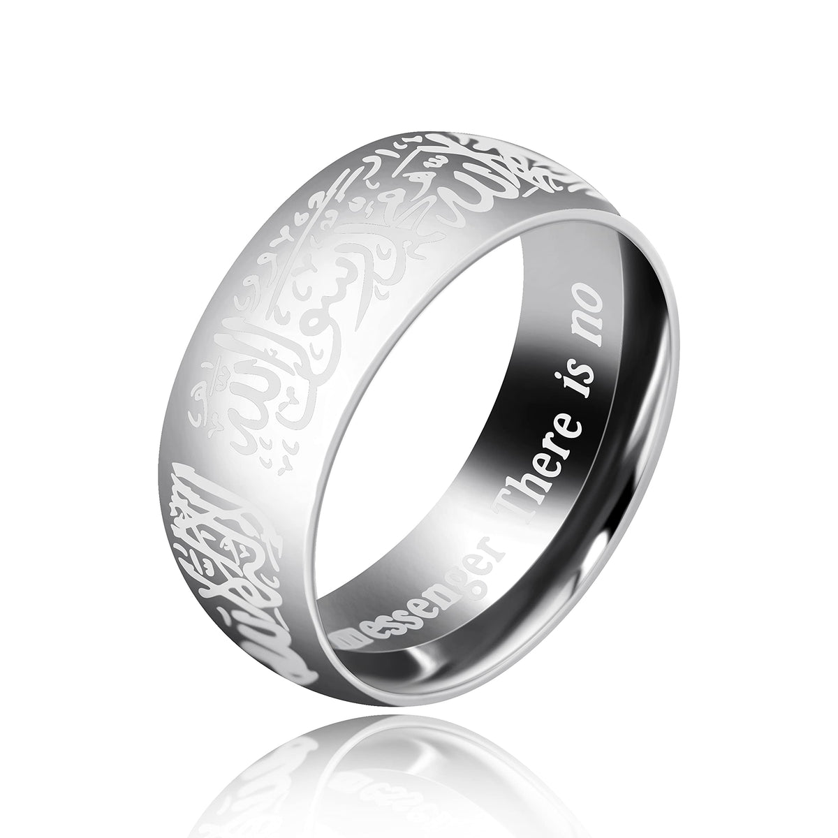 Uloveido 8mm Men's Stainless Steel Shahada Muslim Arabic Islamic Moslem Religious Allah Rings for Man (Platinum Plated, size L)
