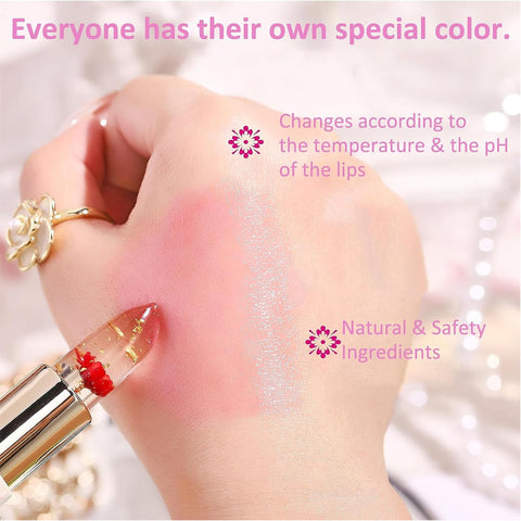 Rosarden Crystal Jelly Flower Color Changing Lipstick, Long Lasting Lip Balm for Women, Flower Lip Gloss Jelly Lip Stain, Korean Tinted Lip Balm,Temperature & PH Color Changing Lipstick