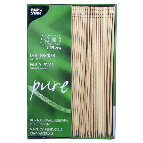 PAPSTAR Finger Food Skewers Pure (500 Pieces) 15 cm Natural Wooden Skewers Made of Bamboo with Turned End, for Fingerfood, Small Snacks, Antipasti and Cocktails, Stylish Design #81097