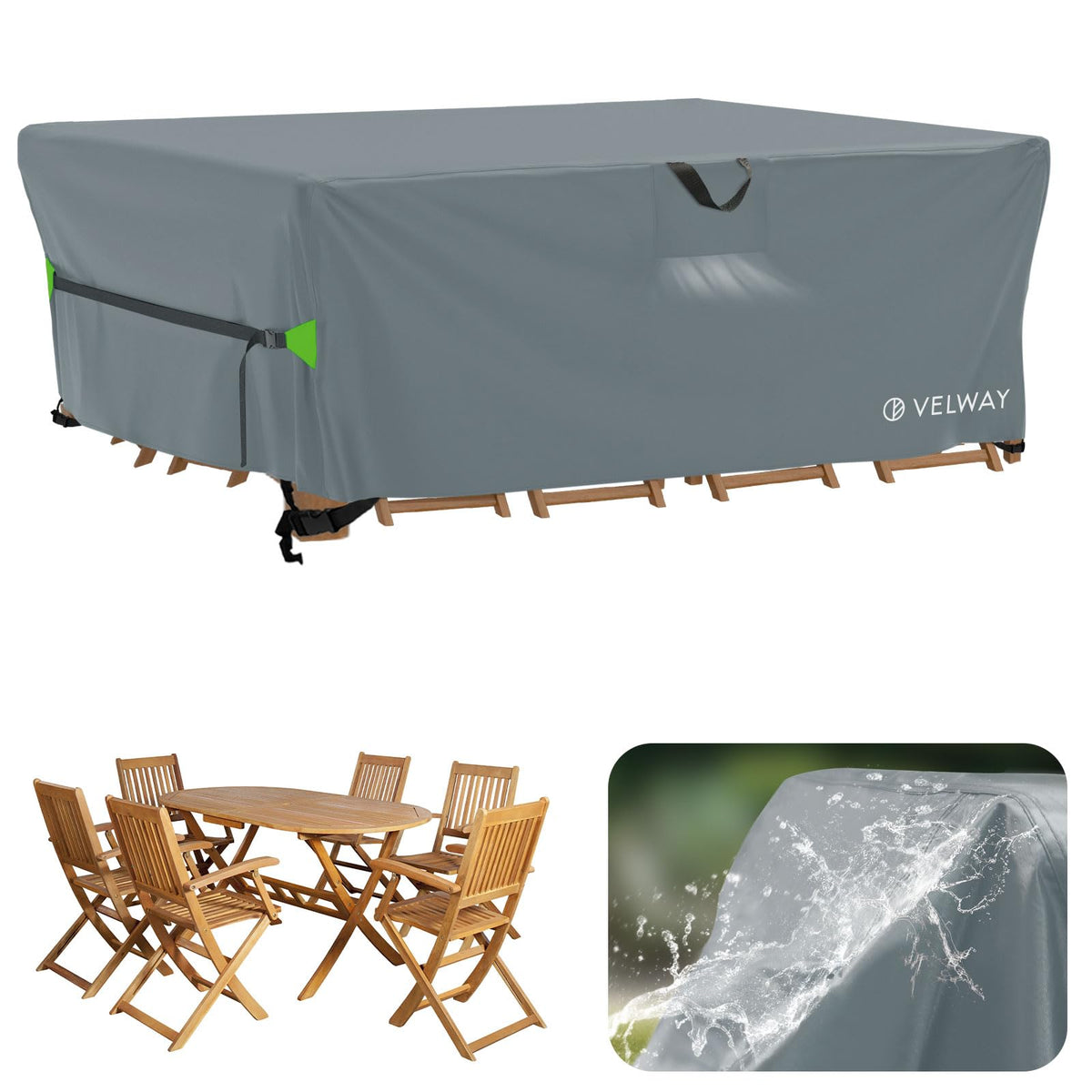 Velway Outdoor Garden Furniture Covers: 200x160x74cm Waterproof Windproof Patio Table Cover with Air Vent Anti-UV Dustproof for Rattan Furniture Set Rectangular - Grey