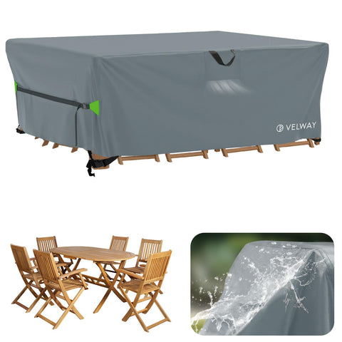 Velway Outdoor Garden Furniture Covers: 200x160x74cm Waterproof Windproof Patio Table Cover with Air Vent Anti-UV Dustproof for Rattan Furniture Set Rectangular - Grey