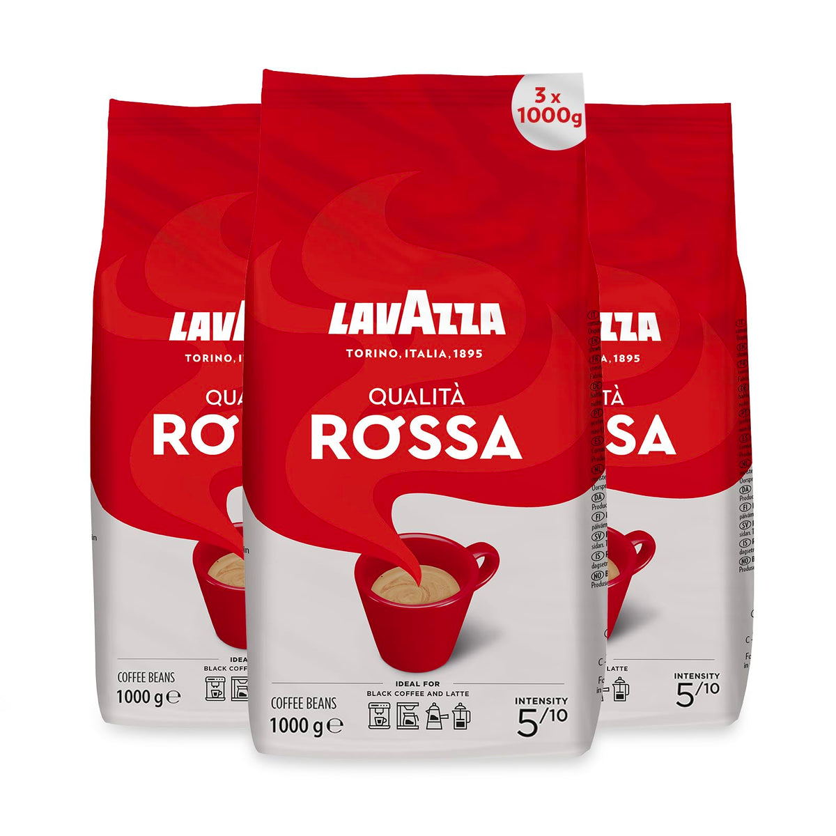 Lavazza Coffee Qualita Rossa, Pack of 3, 3 x 1000 g