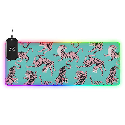 Cute Tigers Wireless Charging Mouse Pad for Mobile Phone Extra Large Gaming Mousepad with 13 Lighting Modes Keyboard Mat for Office Home Gaming MacBook PC Laptop Desk