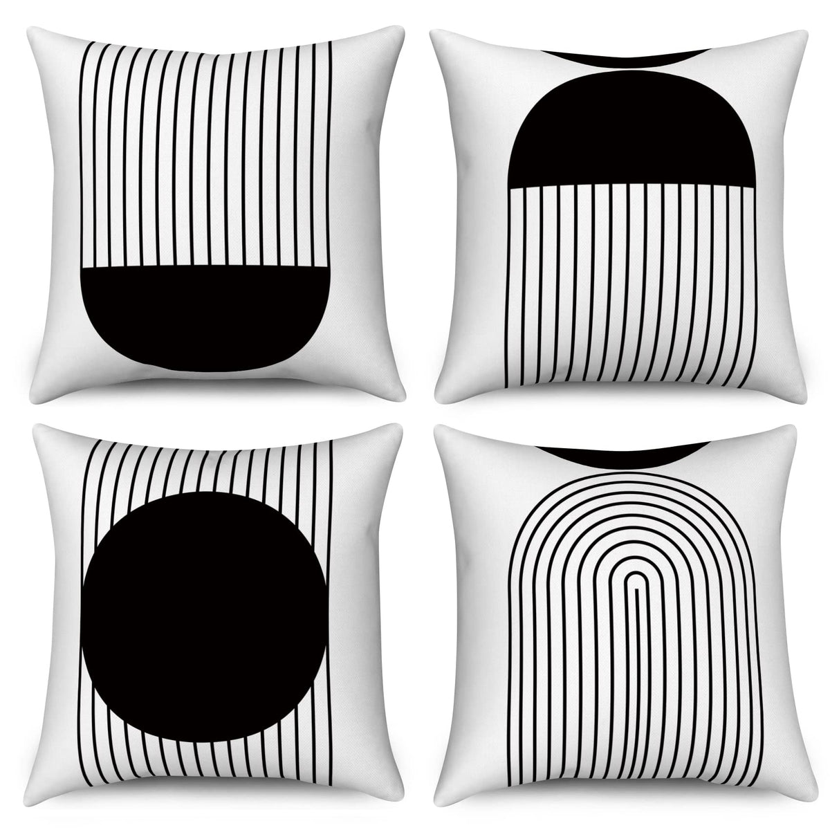 Hnmdmyi Boho Cushion Covers 50 x 50 cm Set of 4, Black and White Mid Century Abstract Geometric Arch Sun Decorative Throw Pillow Covers Modern Minimalist Linen Pillowcases for Sofa Outdoor Home Decor