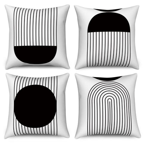 Hnmdmyi Boho Cushion Covers 50 x 50 cm Set of 4, Black and White Mid Century Abstract Geometric Arch Sun Decorative Throw Pillow Covers Modern Minimalist Linen Pillowcases for Sofa Outdoor Home Decor