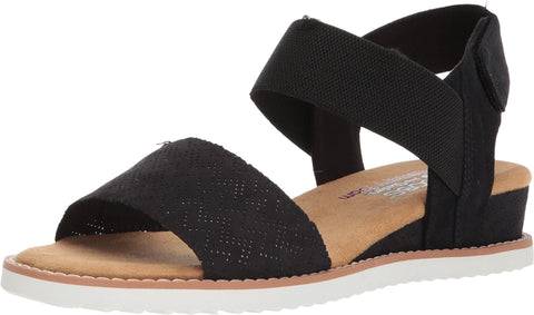 Skechers Women's BOBS Desert Kiss Ankle Strap Sandals, Black Microfiber Suede/ Gore Trim, 7 UK