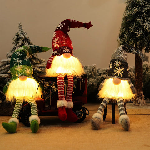 3 Pcs Christmas Gnome Plush With Led Light, Long Hat Faceless Swedish Gnome, Knitted Xmas Gonk, Christmas Elf Decoration, Battery Operated, For Home Decoration Holiday Present (Red gray green, middle) (Middle)