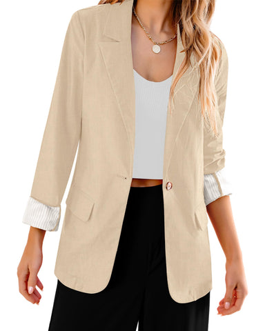 luvamia Oversized Blazer Beige Blazer for Women Blazer for Women Business Casual Linen Jackets for Women Summer Winter Plus Size Business Suits for Women Size X-Large Size 16 18