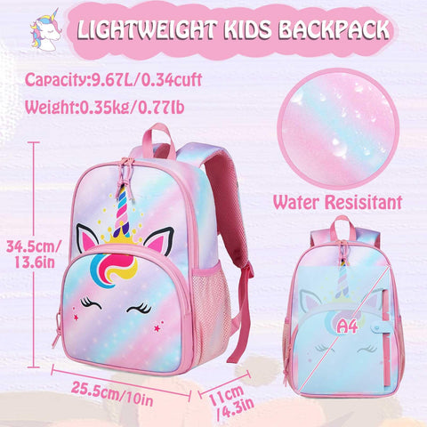 Kasgo Toddler Backpack, Small Kids Backpack Lightweight Rucksack School Bag for Gils Boys Children Kindergarten Daypack Book Bag for 2-6 Years Old, Unicorn