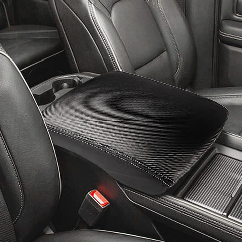 INTGET Car Center Console Armrest Cover for 2022 2023 Dodge Ram 1500 2500 3500 Accessories 2019 2020 2021 Arm Rest Box Lid Protector Pad Cushion Dog Seat Cover (Black with Carbon Fiber Texture)