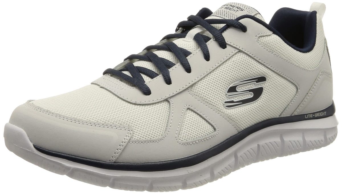 Skechers Men's Low-Top Sneakers, White Leather Mesh Pu Navy Trim, 7